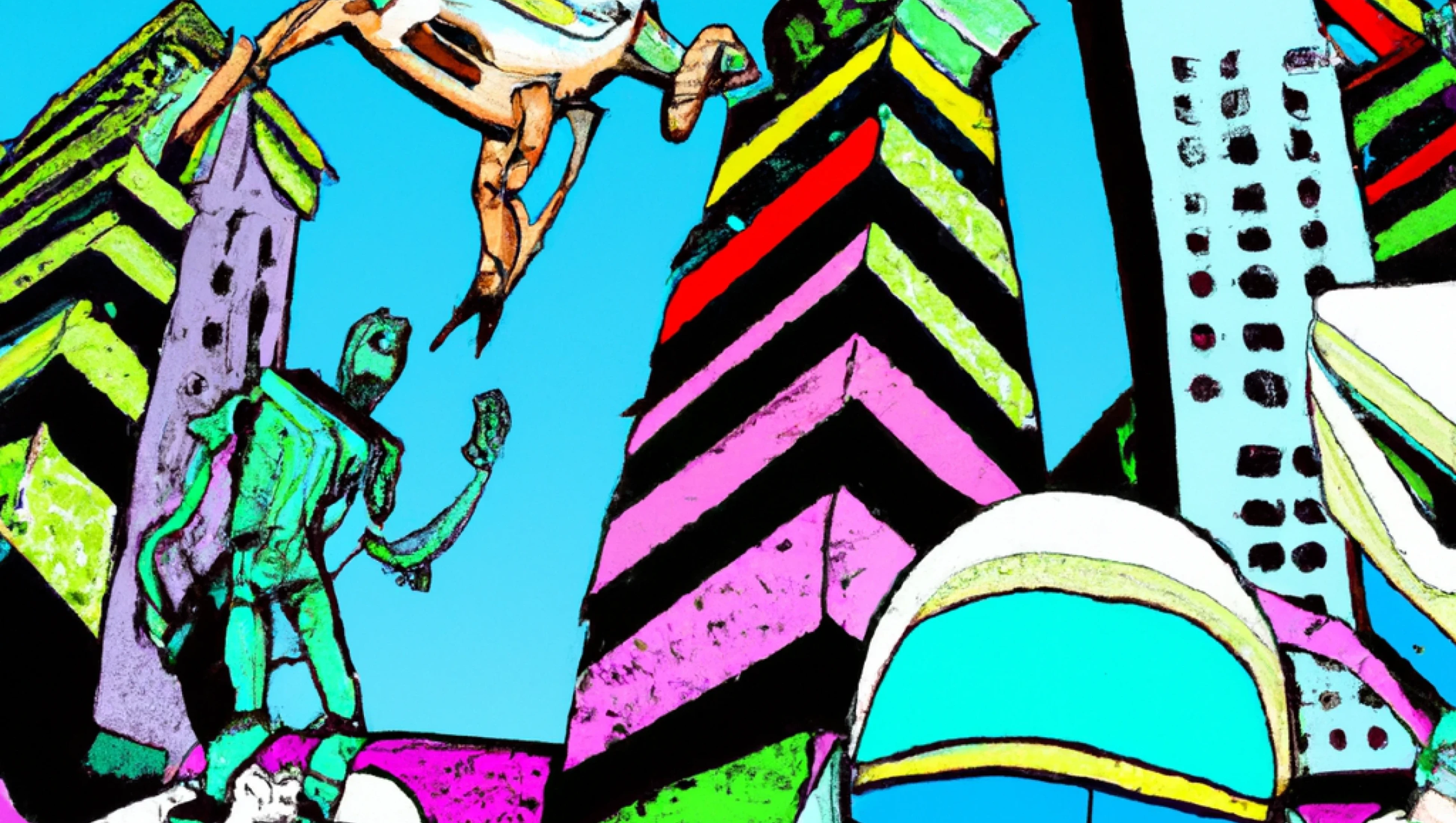 dalle-2023-05-25-10.30.59---a-pop-art-style-image-of-a-futuristic-city-with-robot-civilians-and-flying-transport.webp